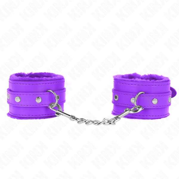 Imagen del artículo erótico KINK - MUÑEQUERAS FORRADAS PREMIUM VIOLETA CON CORREA VIOLETA AJUSTABLE 17-29 CM X 6 CM de KINK WRIST RESTRAINT en la sección BDSM & BONDAGE |Bondage|Esposas de fijación de Millenial Sexshop.