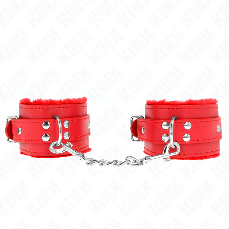 Imagen del artículo erótico KINK - MUÑEQUERAS FORRADAS ROJO CON CORREA ROJO AJUSTABLE 20-29 CM X 5.5 CM de KINK WRIST RESTRAINT en la sección BDSM & BONDAGE |Bondage|Esposas de fijación de Millenial Sexshop.