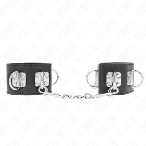 Imagen del artículo erótico KINK - MUÑEQUERAS MULTIPOSICIÓN CON CIERRE CANDADO NEGRO AJUSTABLE 16-23 CM X 5.5 CM de KINK WRIST RESTRAINT en la sección BDSM & BONDAGE |Bondage|Esposas de fijación de Millenial Sexshop.