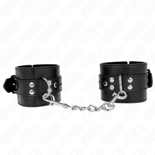 Imagen del artículo erótico KINK - MUÑEQUERAS NEGRO CON CORREA NEGRO AJUSTABLE 17-28 CM X 6 CM de KINK WRIST RESTRAINT en la sección BDSM & BONDAGE |Bondage|Esposas de fijación de Millenial Sexshop.