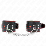 Imagen del artículo erótico KINK - MUÑEQUERAS NEGRO CON INCRUSTACIÓN DE CORAZÓN ROJO AJUSTABLE 21-28 CM X 5.5 CM de KINK WRIST RESTRAINT en la sección BDSM & BONDAGE |Bondage|Esposas de fijación de Millenial Sexshop.