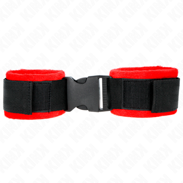Imagen del artículo erótico KINK - MUÑEQUERAS NYLON ROJO-NEGRO MODELO 1 AJUSTABLE 25-35 CM X 6 CM de KINK WRIST RESTRAINT en la sección BDSM & BONDAGE |Bondage|Esposas de fijación de Millenial Sexshop.