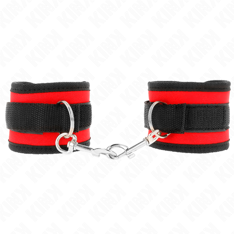 Imagen del artículo erótico KINK - MUÑEQUERAS NYLON ROJO-NEGRO MODELO 2 AJUSTABLE 18-35 CM X 6 CM de KINK WRIST RESTRAINT en la sección BDSM & BONDAGE |Bondage|Esposas de fijación de Millenial Sexshop.