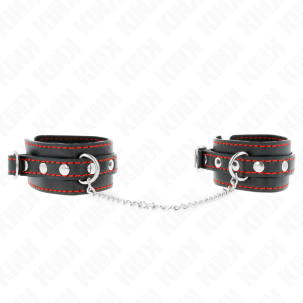 Imagen del artículo erótico KINK - MUÑEQUERAS PEQUEÑA NEGRO CON DETALLES EN ROJO AJUSTABLE 14-24 CM X 3.5 CM de KINK WRIST RESTRAINT en la sección BDSM & BONDAGE |Bondage|Esposas de fijación de Millenial Sexshop.