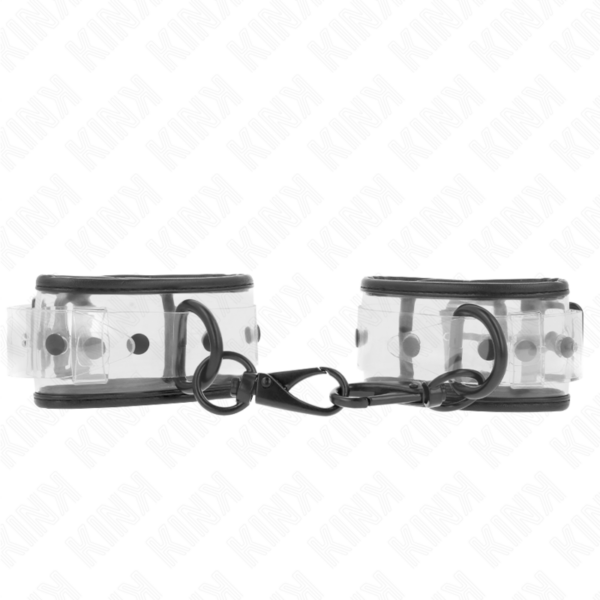 Imagen del artículo erótico KINK - MUÑEQUERAS TRANSPARENTES AJUSTABLE 18-30 CM X 5.5 CM de KINK WRIST RESTRAINT en la sección BDSM & BONDAGE |Bondage|Esposas de fijación de Millenial Sexshop.