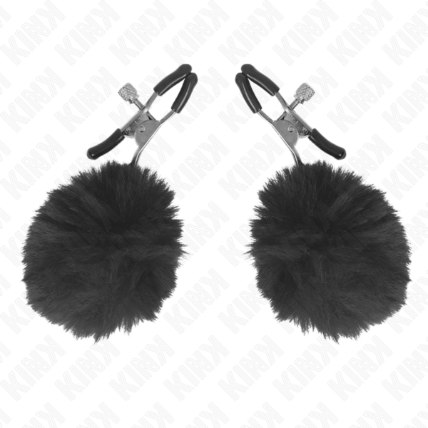 Imagen del artículo erótico KINK - PINZAS PARA PEZONES CON POMPÓN NEGRO 6 CM de KINK NIPPLE GRIP en la sección BDSM & BONDAGE |Artículos BDSM|Pinzas Pezones BDSM de Millenial Sexshop.