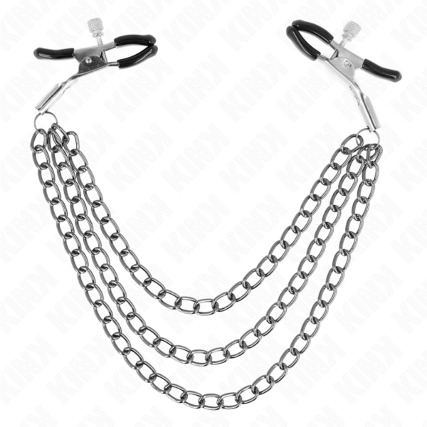 Imagen del artículo erótico KINK - PINZAS PARA PEZONES CON TRIPLE CADENA NEGRO 20/23/28 CM de KINK NIPPLE GRIP en la sección BDSM & BONDAGE |Artículos BDSM|Pinzas Pezones BDSM de Millenial Sexshop.