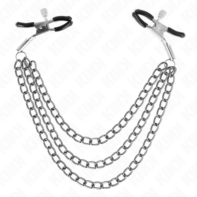 Imagen del artículo erótico KINK - PINZAS PARA PEZONES CON TRIPLE CADENA NEGRO 20/23/28 CM de KINK NIPPLE GRIP en la sección BDSM & BONDAGE |Artículos BDSM|Pinzas Pezones BDSM de Millenial Sexshop.