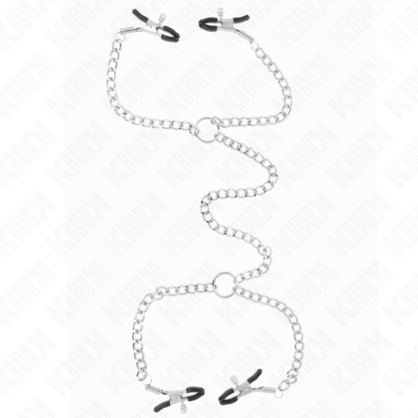 Imagen del artículo erótico KINK - PINZAS PARA PEZONES DOBLE 32 CM CON CADENAS 14 CM de KINK NIPPLE GRIP en la sección BDSM & BONDAGE |Artículos BDSM|Pinzas Pezones BDSM de Millenial Sexshop.