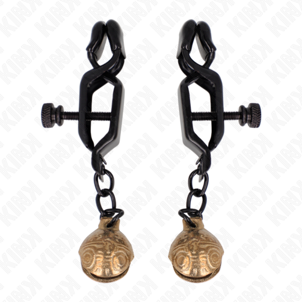 Imagen del artículo erótico KINK - PINZAS PARA PEZONES PLANAS NEGRO CON CASCABEL 7 CM de KINK NIPPLE GRIP en la sección BDSM & BONDAGE |Artículos BDSM|Pinzas Pezones BDSM de Millenial Sexshop.