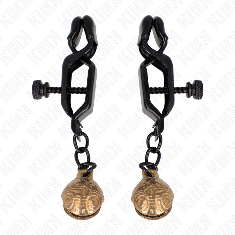 Imagen del artículo erótico KINK - PINZAS PARA PEZONES PLANAS NEGRO CON CASCABEL 7 CM de KINK NIPPLE GRIP en la sección BDSM & BONDAGE |Artículos BDSM|Pinzas Pezones BDSM de Millenial Sexshop.