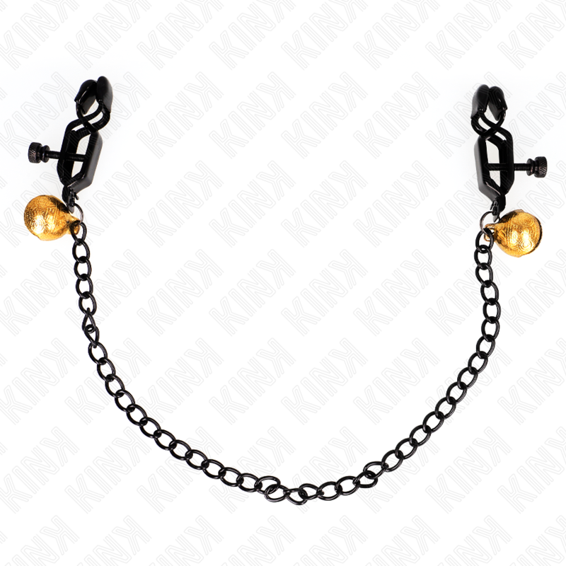 Imagen del artículo erótico KINK - PINZAS PARA PEZONES PLANAS NEGRO CON CASCABEL Y CADENA PLATEADO 30 CM de KINK NIPPLE GRIP en la sección BDSM & BONDAGE |Artículos BDSM|Pinzas Pezones BDSM de Millenial Sexshop.
