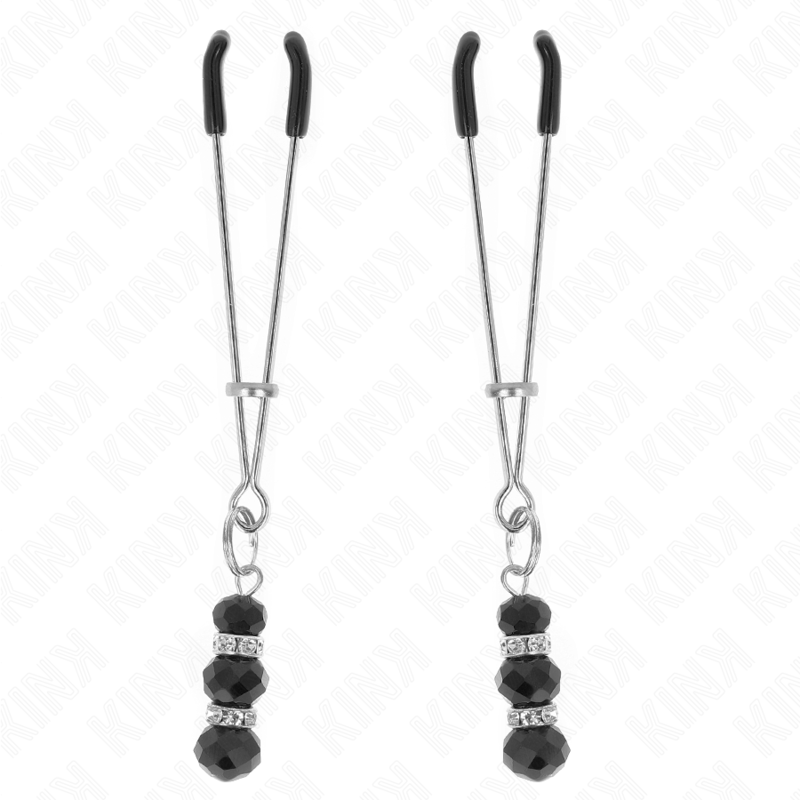 Imagen del artículo erótico KINK - PINZAS PARA PEZONES PLATEADA FINA CON TRIPLE BOLA DE VIDRIO NEGRO 7 CM de KINK NIPPLE GRIP en la sección BDSM & BONDAGE |Artículos BDSM|Pinzas Pezones BDSM de Millenial Sexshop.