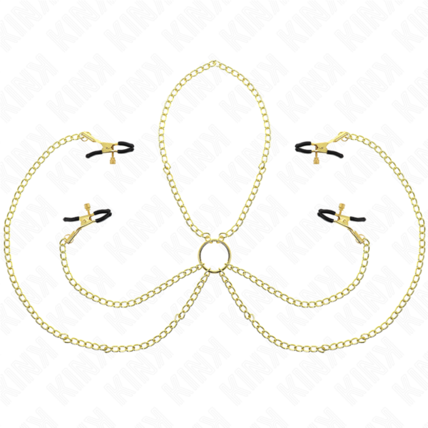 Imagen del artículo erótico KINK - PINZAS PARA PEZONES Y CLÍTORIS 4 ENGANCHES AJUSTABLE DORADO de KINK NIPPLE GRIP en la sección BDSM & BONDAGE |Artículos BDSM|Pinzas Clítoris BDSM de Millenial Sexshop.