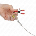 KINK - PINZAS PARA PEZONES Y CLÍTORIS ROJAS CON CASCABEL DORADO Y CADENA 30 CM - Imagen 3