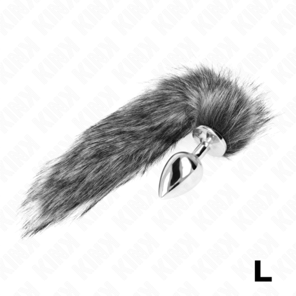 Imagen del artículo erótico KINK - PLUG ANAL TALLA L 10 X 4 CM CON COLA SINTÉTICA 40 CM PLATEADO de KINK PLEASURE PLUGS en la sección BDSM & BONDAGE |Artículos BDSM|Plug Anal BDSM de Millenial Sexshop.