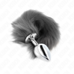 KINK - PLUG ANAL TALLA L 10 X 4 CM CON COLA SINTÉTICA 40 CM PLATEADO Y BLANCO - Imagen 2