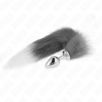 Imagen del artículo erótico KINK - PLUG ANAL TALLA M 8 X 3.5 CM CON COLA SINTÉTICA 40 CM PLATEADO Y BLANCO de KINK PLEASURE PLUGS en la sección BDSM & BONDAGE |Artículos BDSM|Plug Anal BDSM de Millenial Sexshop.