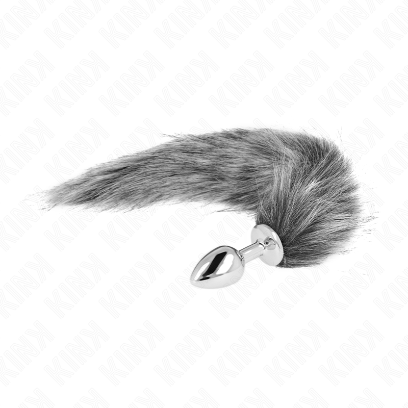 Imagen del artículo erótico KINK - PLUG ANAL TALLA S 7 X 3 CM CON COLA SINTÉTICA 40 CM PLATEADO de KINK PLEASURE PLUGS en la sección BDSM & BONDAGE |Artículos BDSM|Plug Anal BDSM de Millenial Sexshop.
