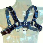LEATHER BODY - ARNÉS CUERO AZUL Y NEGRO CHEST BULLDOG - Imagen 2