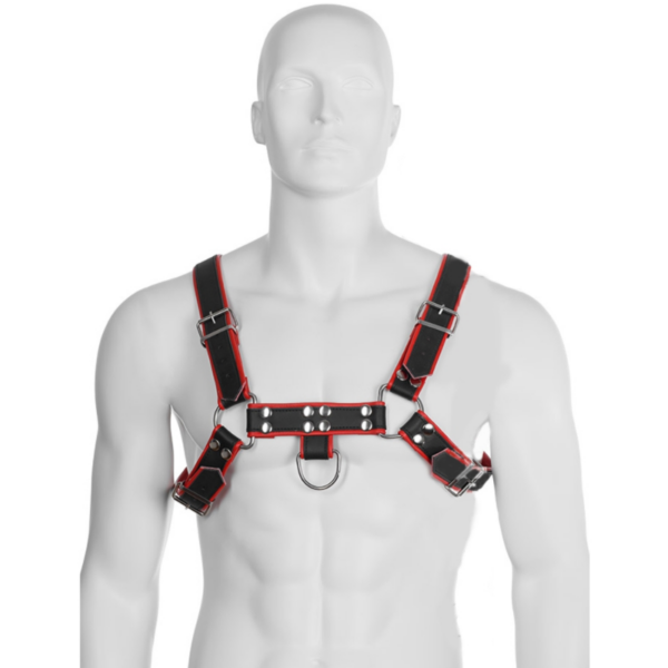 Imagen del artículo erótico LEATHER BODY - CHAIN HARNESS III BLACK / RED de LEATHER BODY en la sección MODA & LENCERÍA|Lencería Hombre|Arneses Hombre de Millenial Sexshop.
