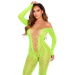 Imagen del artículo erótico LEG AVENUE - BODYSTOCKING SIN ENTREPIERNA DE ENCAJE DE SERPIENTE EXÓTICA VERDE NEÓN de LEG AVENUE BODYSTOCKINGS en la sección MODA & LENCERÍA|Lencería Mujer|Lencería Picante|Bodystocking de Millenial Sexshop.