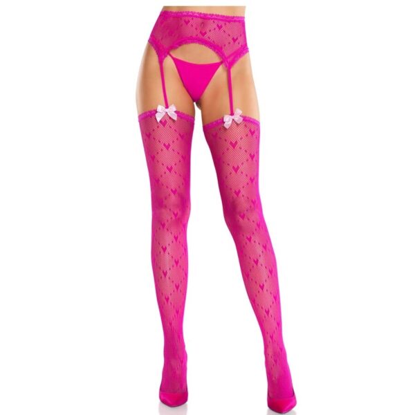 Imagen del artículo erótico LEG AVENUE - MEDIAS DE CORAZÓN CON LIGAS MAGENTA de LEG AVENUE HOSIERY en la sección MODA & LENCERÍA|Lencería Mujer|Lencería Picante|Medias con Liguero de Millenial Sexshop.