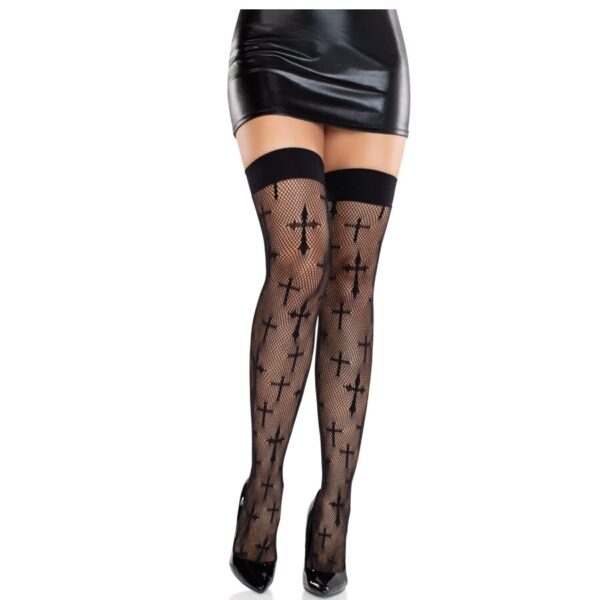 Imagen del artículo erótico LEG AVENUE - MEDIAS WORSHIP ME DE ENCAJE NEGRO de LEG AVENUE HOSIERY en la sección MODA & LENCERÍA|Lencería Mujer|Lencería Sexy|Medias de Millenial Sexshop.