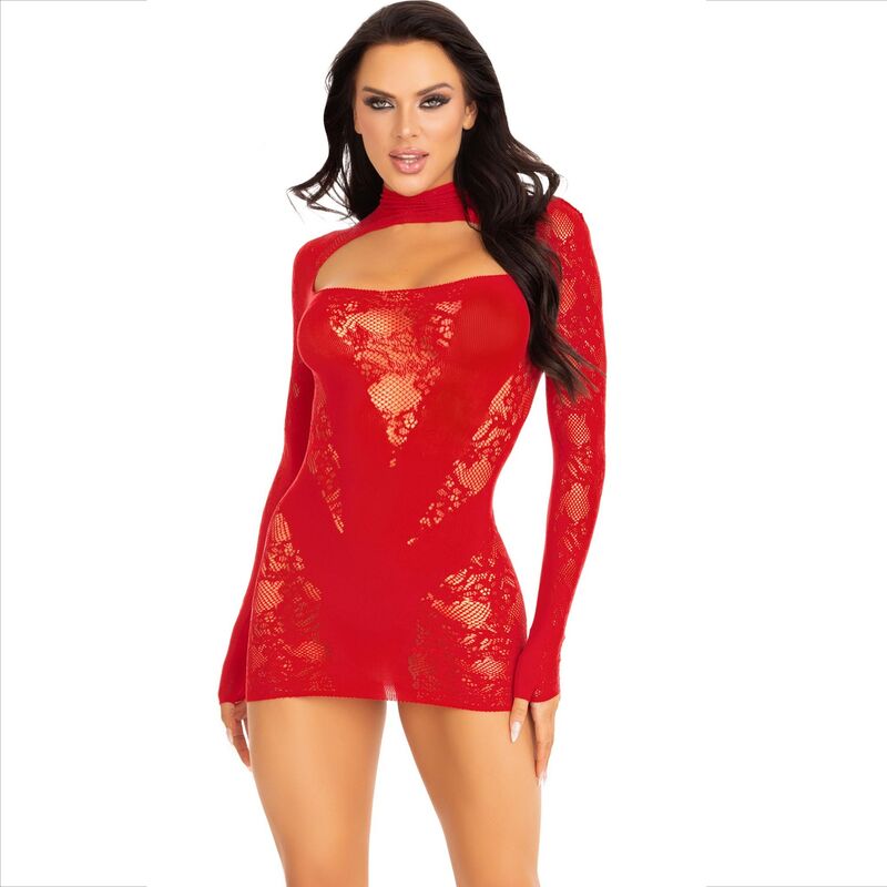 Imagen del artículo erótico LEG AVENUE - MINI VESTIDO DE ENCAJE CON MANGA LARGA ROJO de LEG AVENUE DRESSES en la sección MODA & LENCERÍA|Lencería Mujer|Lencería Picante|Vestidos Sexys de Millenial Sexshop.