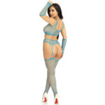 LEG AVENUE - SET TOP MEDIAS DE LIGA & GUANTES AZUL - Imagen 4