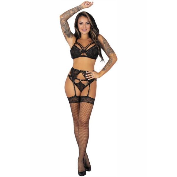 Imagen del artículo erótico LIVCO CORSETTI FASHION - POJZON LC 90670 SUJETADOR + MEDIAS + LIGUERO + PANTY NEGRO L/XL de LIVCO CORSETTI SETS en la sección MODA & LENCERÍA|Lencería Mujer|Lencería Picante|Sets con Liguero de Millenial Sexshop.