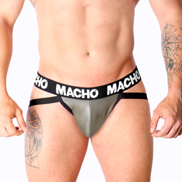 Imagen del artículo erótico MACHO - MX27GR JOCK CUERO GRIS BEIGE XL de MACHO UNDERWEAR en la sección MODA & LENCERÍA|Lencería Hombre|Jockstraps de Millenial Sexshop.