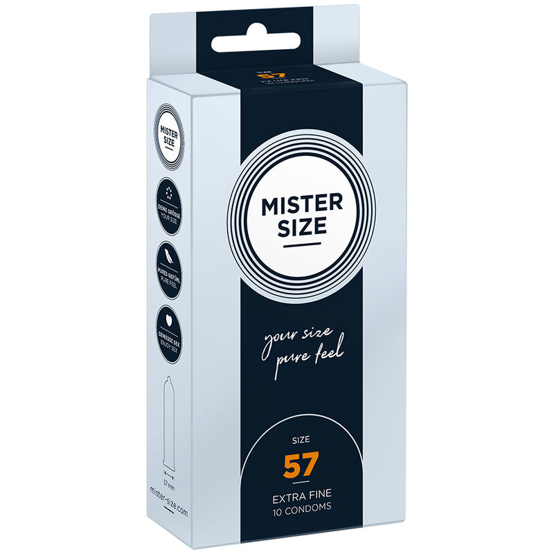 Imagen del artículo erótico MISTER SIZE - PRESERVATIVOS TALLA L 57 MM (10 UNIDADES) de MISTER SIZE en la sección PRESERVATIVOS |Todos los tamaños de cajas|Cajas de 4 a 24 de Millenial Sexshop.