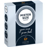 Imagen del artículo erótico MISTER SIZE - PRESERVATIVOS TALLA L 57 MM (3 UNIDADES) de MISTER SIZE en la sección PRESERVATIVOS |Todos los tamaños de cajas|Cajas de 3 de Millenial Sexshop.