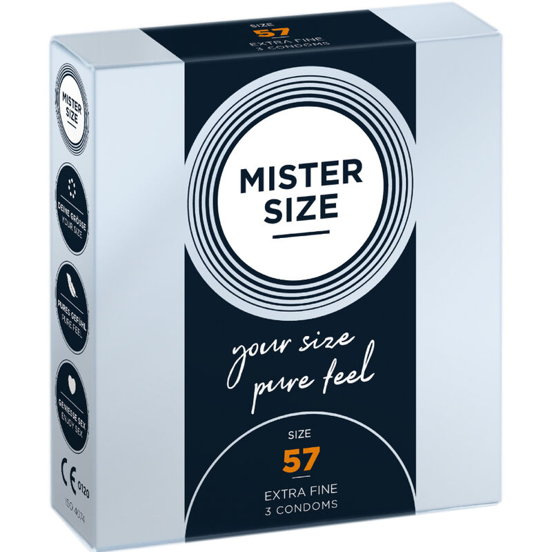 Imagen del artículo erótico MISTER SIZE - PRESERVATIVOS TALLA L 57 MM (3 UNIDADES) de MISTER SIZE en la sección PRESERVATIVOS |Todos los tamaños de cajas|Cajas de 3 de Millenial Sexshop.