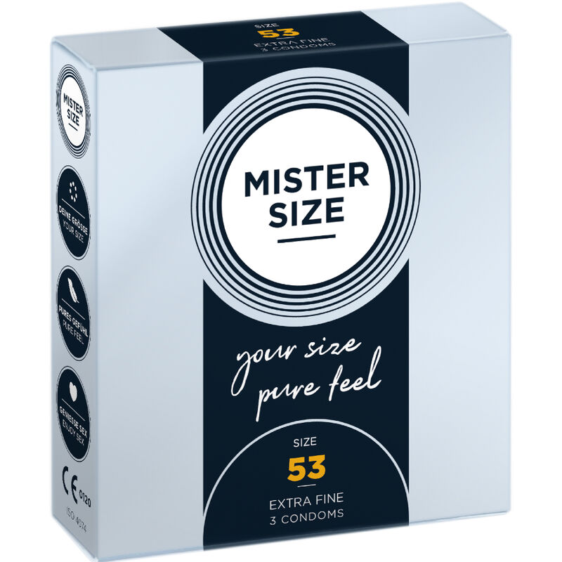 Imagen del artículo erótico MISTER SIZE - PRESERVATIVOS TALLA M 53 MM (3 UNIDADES) de MISTER SIZE en la sección PRESERVATIVOS |Todos los tamaños de cajas|Cajas de 3 de Millenial Sexshop.