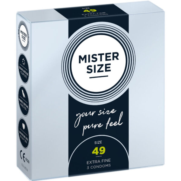 Imagen del artículo erótico MISTER SIZE - PRESERVATIVOS TALLA S 49 MM (3 UNIDADES) de MISTER SIZE en la sección PRESERVATIVOS |Todos los tamaños de cajas|Cajas de 3 de Millenial Sexshop.