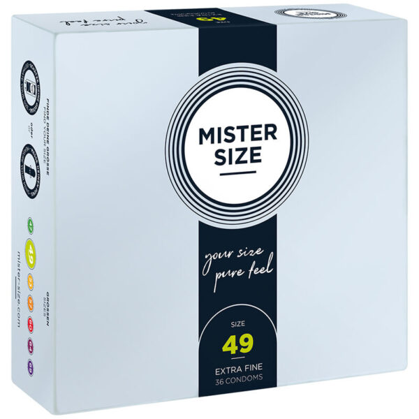 Imagen del artículo erótico MISTER SIZE - PRESERVATIVOS TALLA S 49 MM (36 UNIDADES) de MISTER SIZE en la sección PRESERVATIVOS |Todos los tamaños de cajas|Cajas de 30 a 288 de Millenial Sexshop.