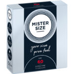 Imagen del artículo erótico MISTER SIZE - PRESERVATIVOS TALLA XL 60 MM (3 UNIDADES) de MISTER SIZE en la sección PRESERVATIVOS |Todos los tamaños de cajas|Cajas de 3 de Millenial Sexshop.