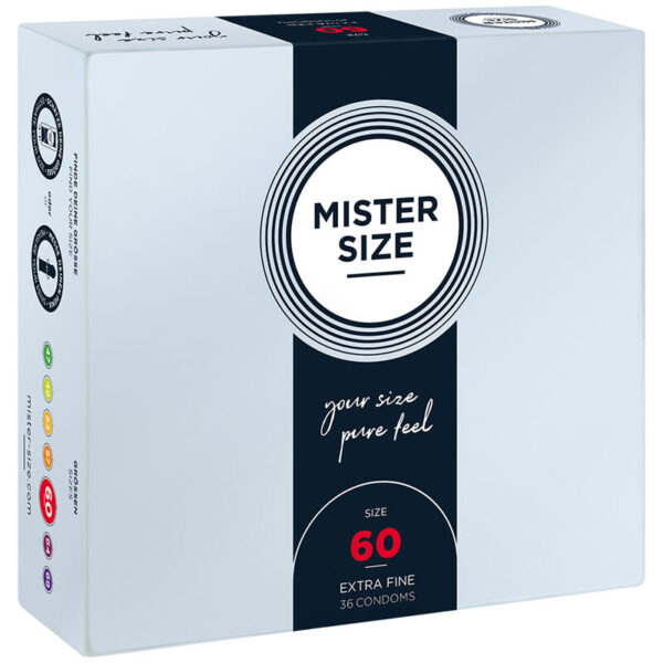 Imagen del artículo erótico MISTER SIZE - PRESERVATIVOS TALLA XL 60 MM (36 UNIDADES) de MISTER SIZE en la sección PRESERVATIVOS |Todos los tamaños de cajas|Cajas de 30 a 288 de Millenial Sexshop.