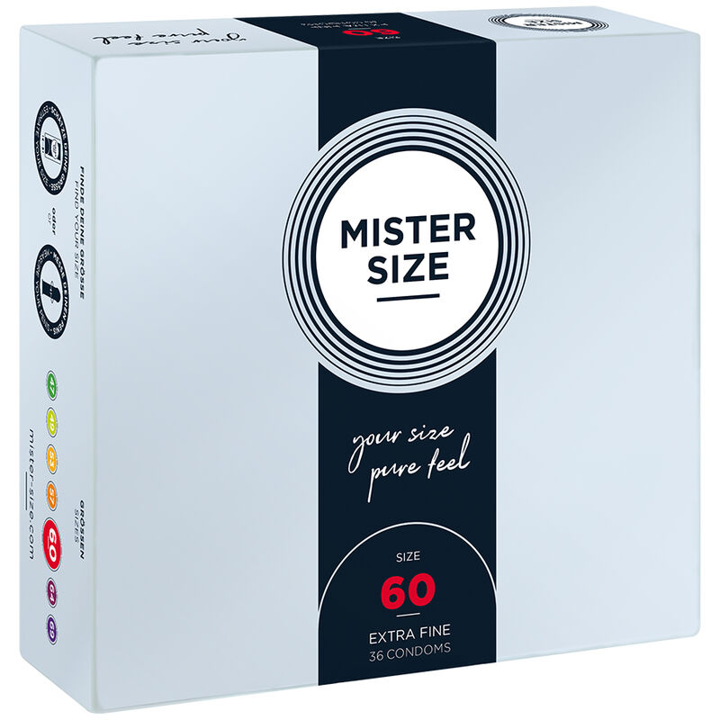 Imagen del artículo erótico MISTER SIZE - PRESERVATIVOS TALLA XL 60 MM (36 UNIDADES) de MISTER SIZE en la sección PRESERVATIVOS |Todos los tamaños de cajas|Cajas de 30 a 288 de Millenial Sexshop.