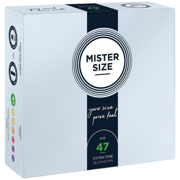 Imagen del artículo erótico MISTER SIZE - PRESERVATIVOS TALLA XS 47 MM (36 UNIDADES) de MISTER SIZE en la sección PRESERVATIVOS |Todos los tamaños de cajas|Cajas de 30 a 288 de Millenial Sexshop.