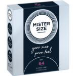 Imagen del artículo erótico MISTER SIZE - PRESERVATIVOS TALLA XXL 64 MM (3 UNIDADES) de MISTER SIZE en la sección PRESERVATIVOS |Todos los tamaños de cajas|Cajas de 3 de Millenial Sexshop.
