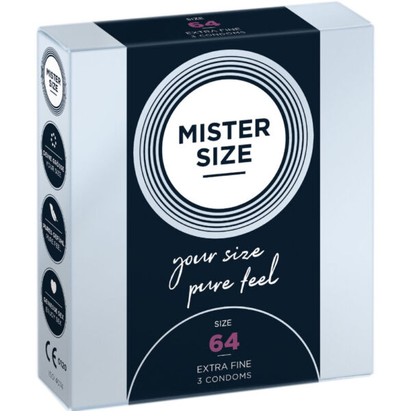 Imagen del artículo erótico MISTER SIZE - PRESERVATIVOS TALLA XXL 64 MM (3 UNIDADES) de MISTER SIZE en la sección PRESERVATIVOS |Todos los tamaños de cajas|Cajas de 3 de Millenial Sexshop.