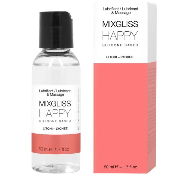 Imagen del artículo erótico MIXGLISS - HAPPY LUBRICANTE SILICONA LITCHI 50 ML de MIXGLISS en la sección DROGUERÍA |Lubricantes|Con deliciosos Sabores de Millenial Sexshop.
