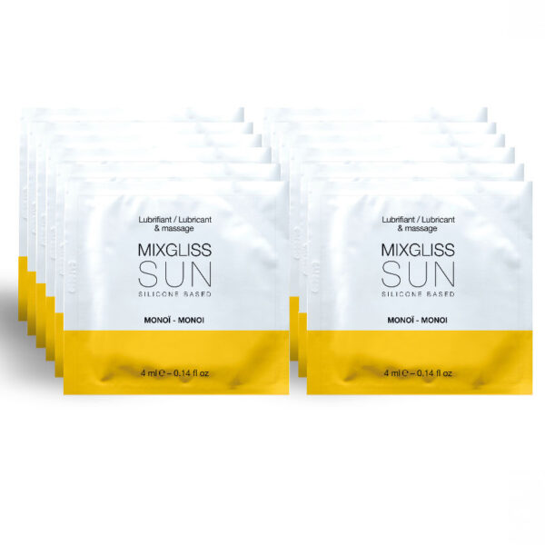 Imagen del artículo erótico MIXGLISS - LUBRICANTE BASE SILICONA ÁROMA MONOI 12 MONODOSIS 4ML de MIXGLISS en la sección DROGUERÍA |Lubricantes|Monodosis de Millenial Sexshop.