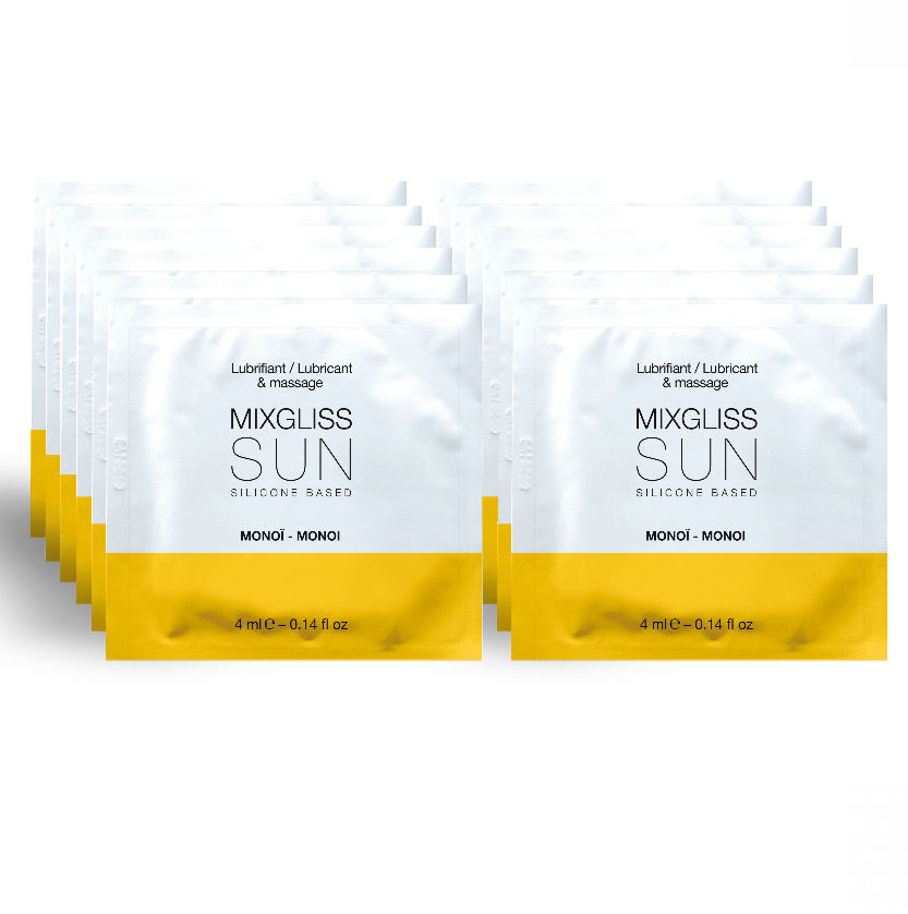 Imagen del artículo erótico MIXGLISS - LUBRICANTE BASE SILICONA ÁROMA MONOI 12 MONODOSIS 4ML de MIXGLISS en la sección DROGUERÍA |Lubricantes|Monodosis de Millenial Sexshop.