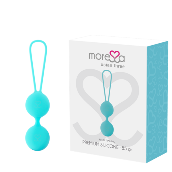 Imagen del artículo erótico MORESSA - OSIAN THREE ENTRENAMIENTO SUELO PELVICO 85 gr PREMIUM SILICONA TURQUESA de MORESSA en la sección JUGUETES BIENESTAR |Juguetes para Mujeres|Bolas Chinas|Bolas Silicona de Millenial Sexshop.