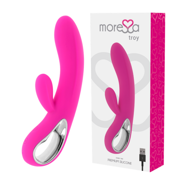 Imagen del artículo erótico MORESSA - TROY MASAJEADOR PUNTO G Y CLITORIS PREMIUM SILICONE RECARGABLE de MORESSA en la sección JUGUETES BIENESTAR |Vibradores|Vibradores Punto G de Millenial Sexshop.