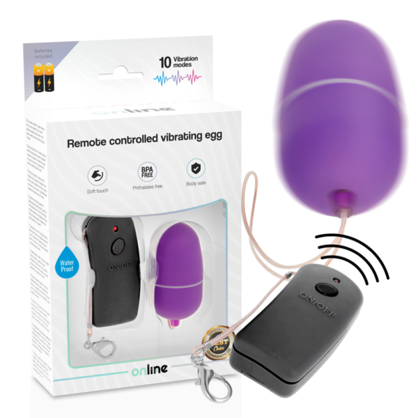 Imagen del artículo erótico ONLINE - HUEVO VIBRADOR CON MANDO CONTROL REMOTO LILA de ONLINE en la sección JUGUETES BIENESTAR |Vibradores|Vibradores control remoto de Millenial Sexshop.